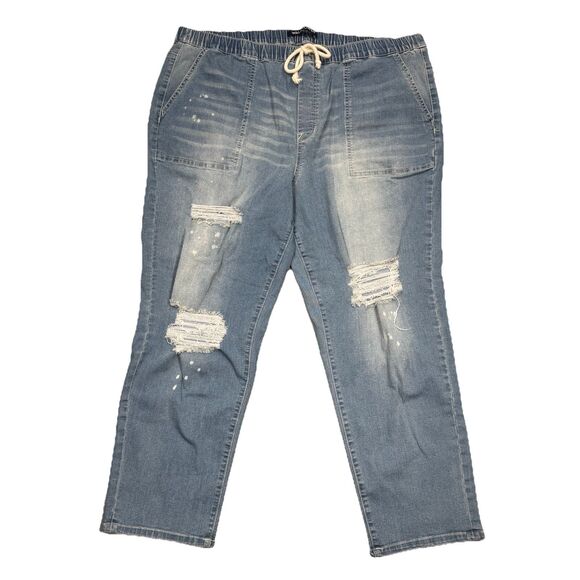 Wallflower Jeans Pull On Womens Plus 2X Blue Distressed Splatter Measure 42x27.5 - Picture 1 of 8